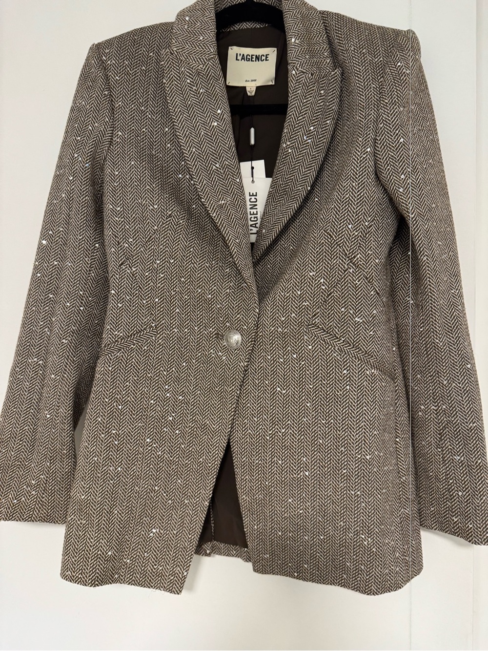 L’AGENCE NWT-SHEILA HOUNDSTOOTH BLAZER W/ ALL OVER EMBELLISHMENT-SIZE 2 - Picture 3 of 6